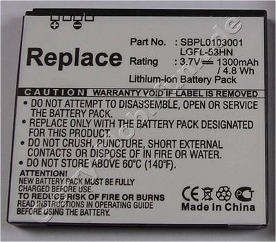 Akku LG P990 Optimus Speed LiIon 1300mAh 4,8Wh 3,7V 5,5mm ca. 30g Zubehrakku  (entspricht LGFL-53HN, SBPL0103001)