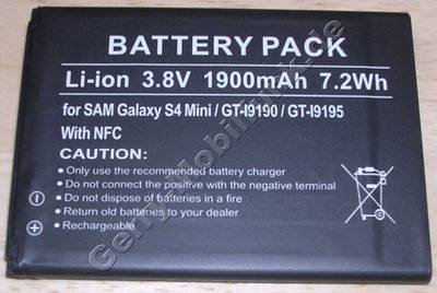 Akku Samsung GT-i9195 Galaxy S4 Mini auch S4 Mini LTE Li-Ion 550mAh 3,8V 7,2Wh 1900mAh