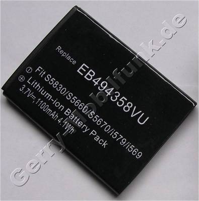 Akku Samsung GT-S5830 Galaxy ACE (entspricht EB494358VU) Li-ion, 3,7 Volt, 1100mAh, 4,1Wh