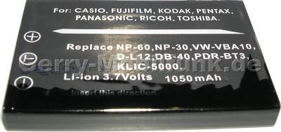 Akku Fujifilm NP-60 NP-30 (Fine Pix 50i, F601 M603 Jenoptik LP37) Daten: 1050mAh 3,7V LiIon 7mm (Zubehörakku vom Markenhersteller)