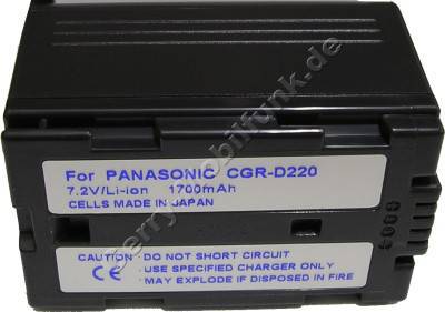 Akku PANASONIC CGR-D220E CGR-D16SE -1B (NV-EX1, EX3, EX21, GS1, GS5, MX1, MX2, MX5, MX7, MX8, MX300, NV-DA1, NV-DS8, DS11, DS12, DS15, DS25, DS27, DS28, DS29, DS30, DS33, DS35, DS37, DS38, DS55, DS77, DS88, DS89, DS99, DS150, DS990) Daten: 2200mAh 7,2V LiIon 37mm dunkelgrau (Zubehrakku vom Markenhersteller)