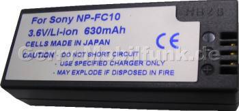 Akku Sony NP-FC11 Daten: LiIon 3,6V 800mAh (Zubehrakku vom Markenhersteller)