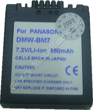 Akku PANASONIC DMW-BM7 CGA-S002E CGA-S001HH LUMIX-DMC-FZ1 Daten: LiIon 7,2V 680mAh 12,7mm dunkelgrau (Zubehrakku vom Markenhersteller)