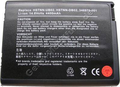 Notebook Akku fr HP Compaq nx 9105 Serie (Original Nr.: 346970-001, HSTNN-DB02, HSTNN-UB02), Li-ion, 14,8 Volt, 4400mAh, schwarz (150,8 x 114,4 x 19,3mm ca. 480g) Akku vom Markenhersteller